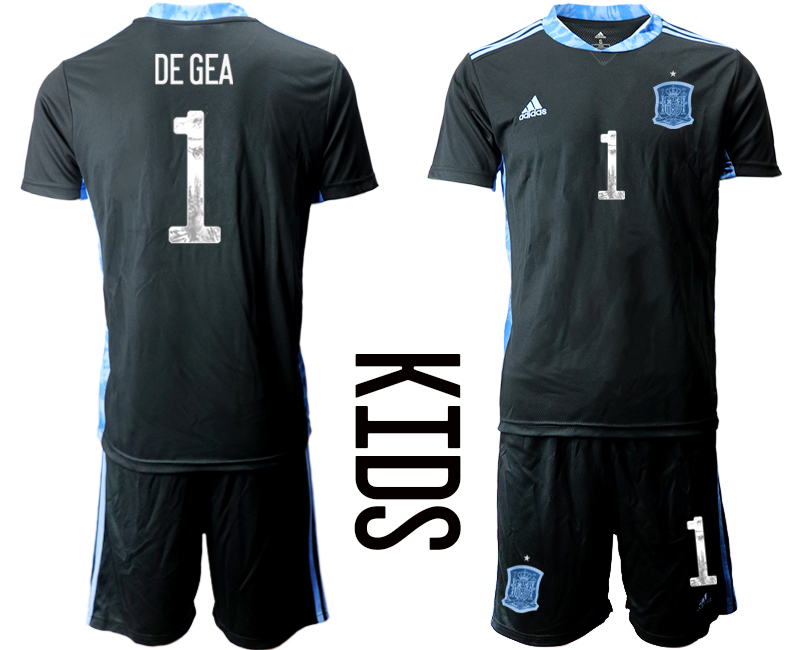 Youth 2021 European Cup Spain black goalkeeper #1 Soccer Jersey